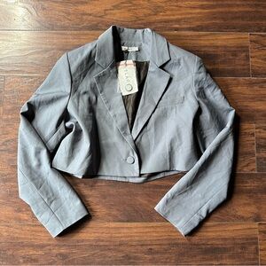 Elagia Blue Button Cropped Blazer Jacket